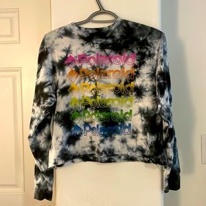 Polaroid Long Sleeve Tie Dye Crop Pullover With Logo on Front Size M